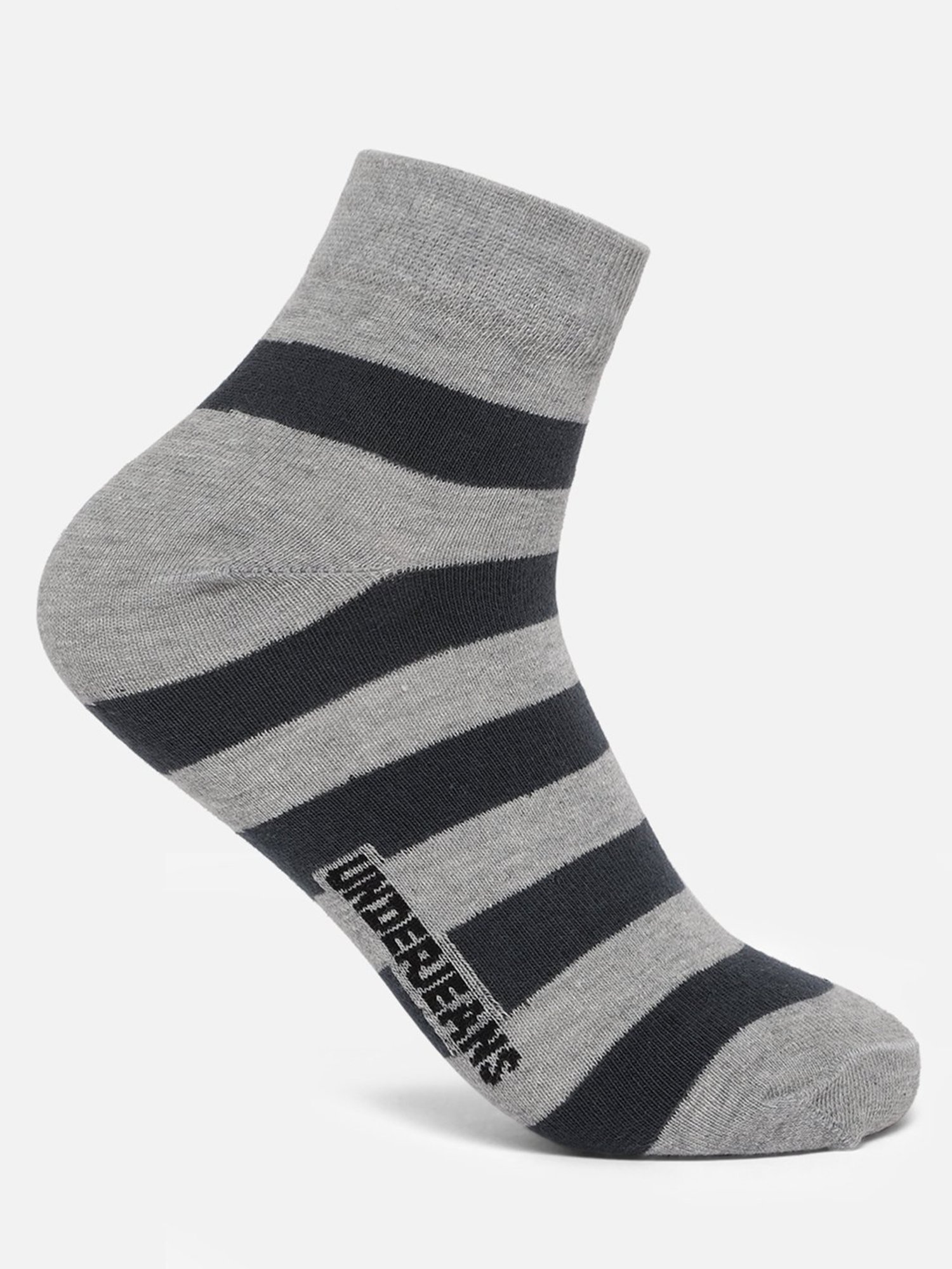 UnderJeans by Spykar Grey & Orange Striped Socks - Pack of 2
