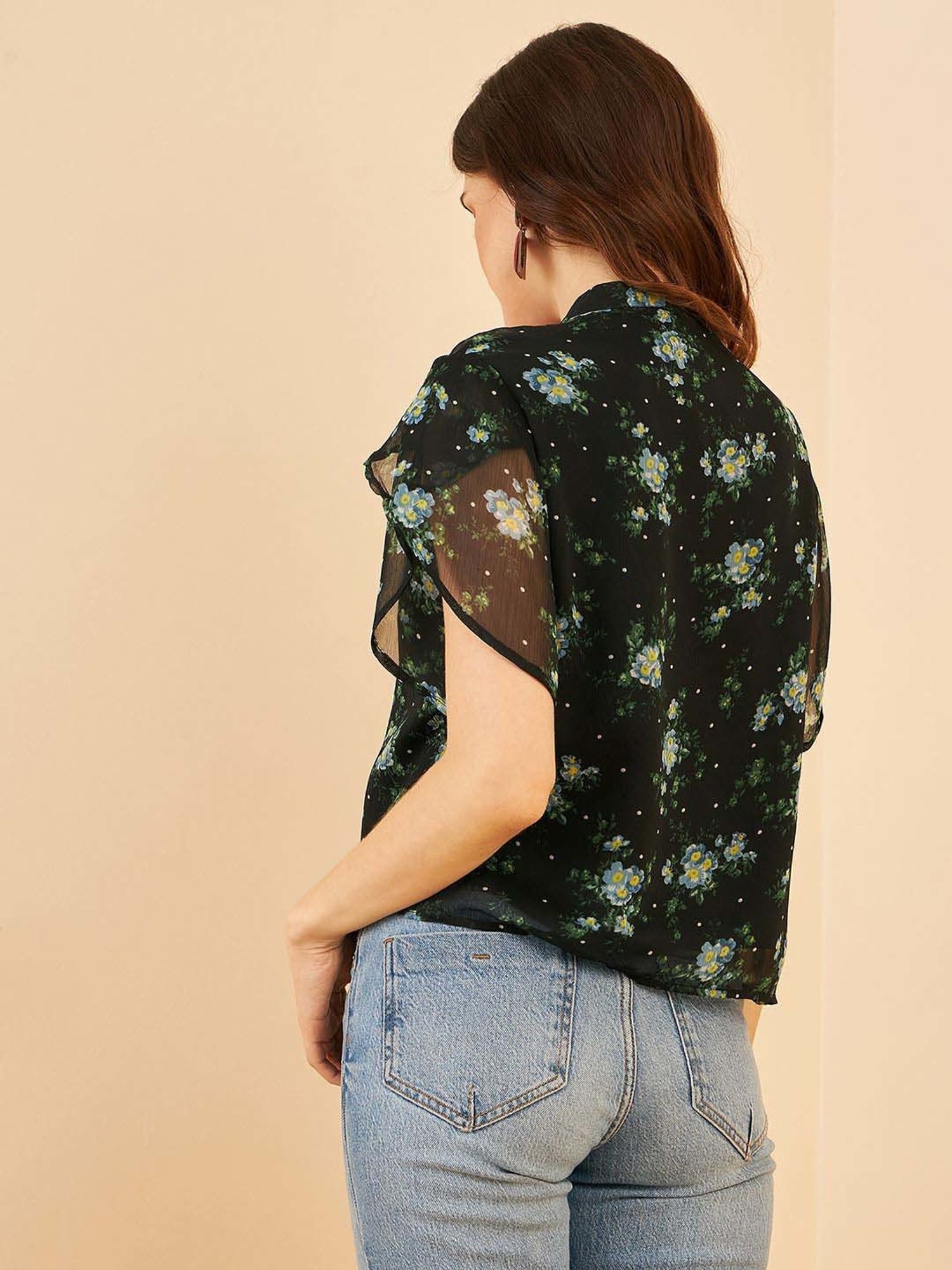 Rare Black Floral Print Top