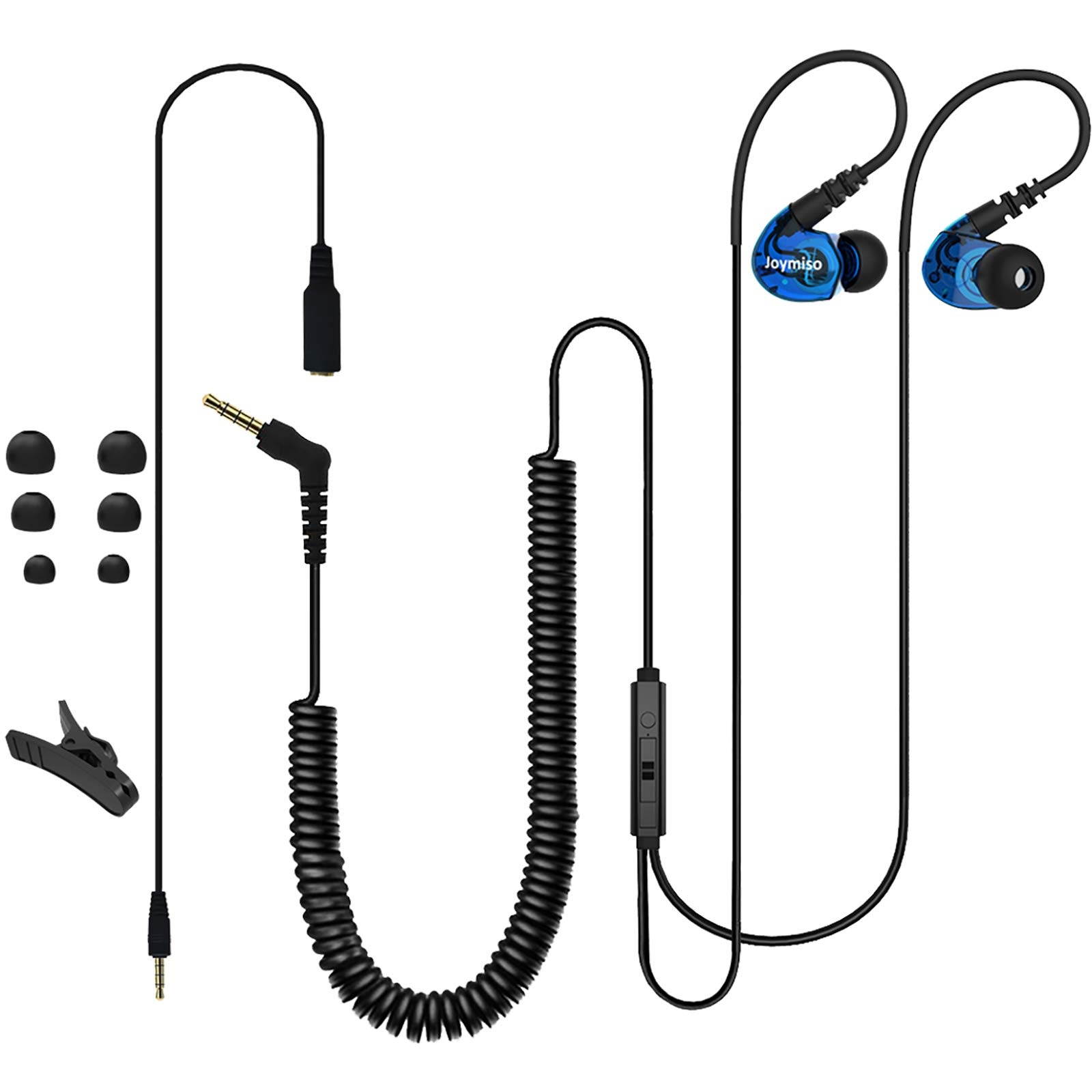 Joymiso Extra Long Cord Earbuds Headphones for TV Computer Laptop with Mic and Volume Control, 12Ft (Coil Wire & Extension Cable) Wired Stereo Earphones, Over Ear In Ear Buds for Kids Women Small Ears