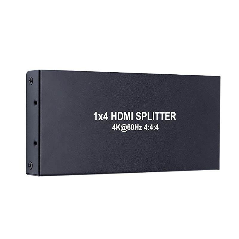 1x4 HDMI Splitter 4K 60hz 4:4:4 HDR 18Gbps HDCP 2.2 EDID 3D 1 in 4 Out HDMI 2.0 High Speed UHD Video Box for Duplicate Multiple Monitor Sharing Computer Screen