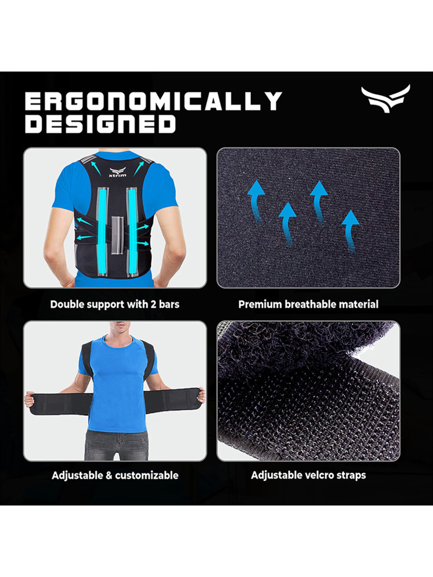 Xtrim Posture Corrector For Men & Women (Black) Size - XL