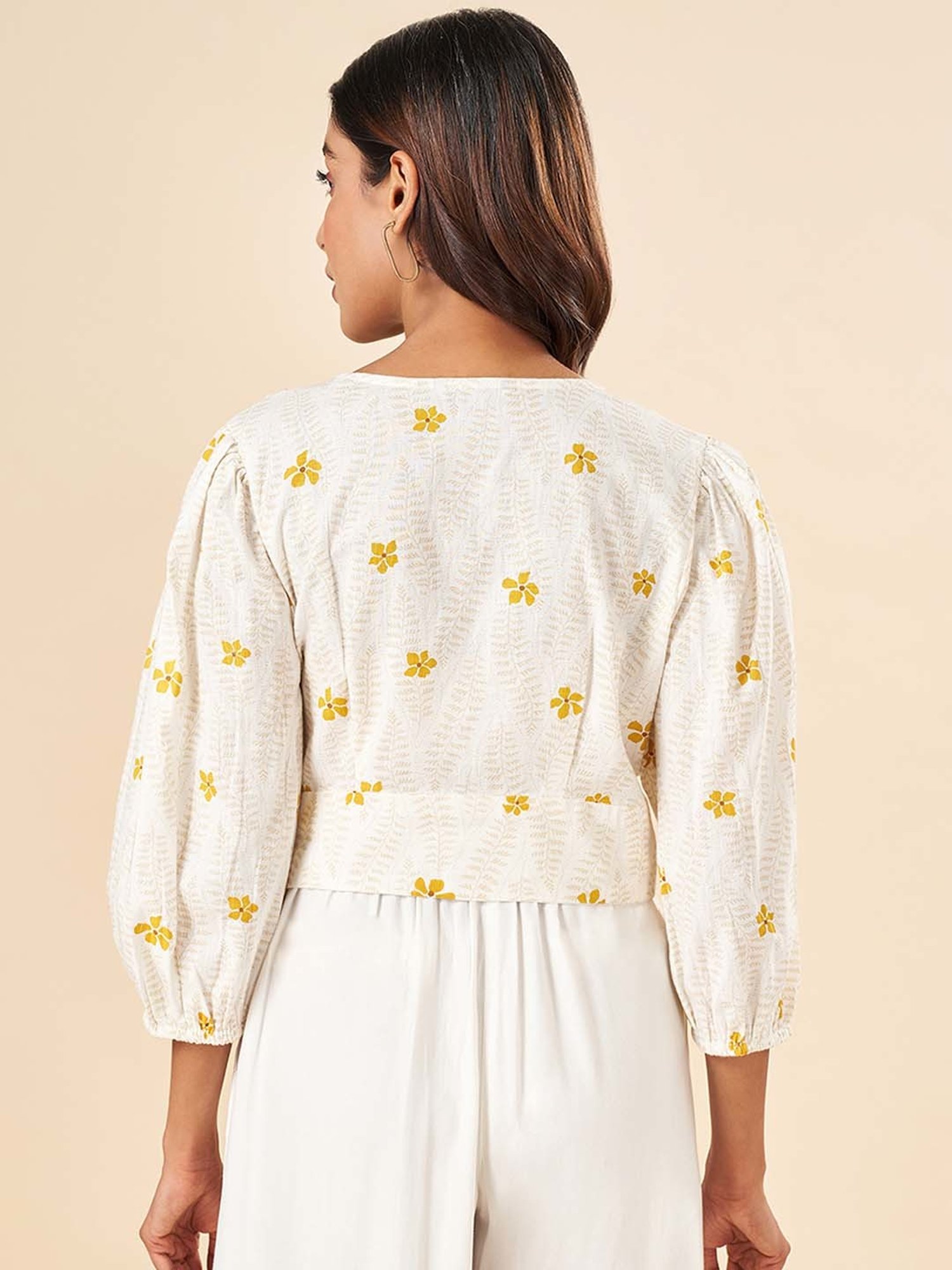 Akkriti by Pantaloons White & Yellow Cotton Printed Top