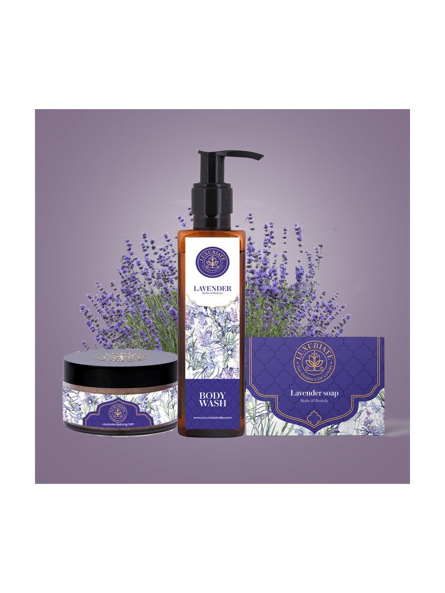 Luxuriate Lavender Bath Salt, Soap and Body Wash Combo