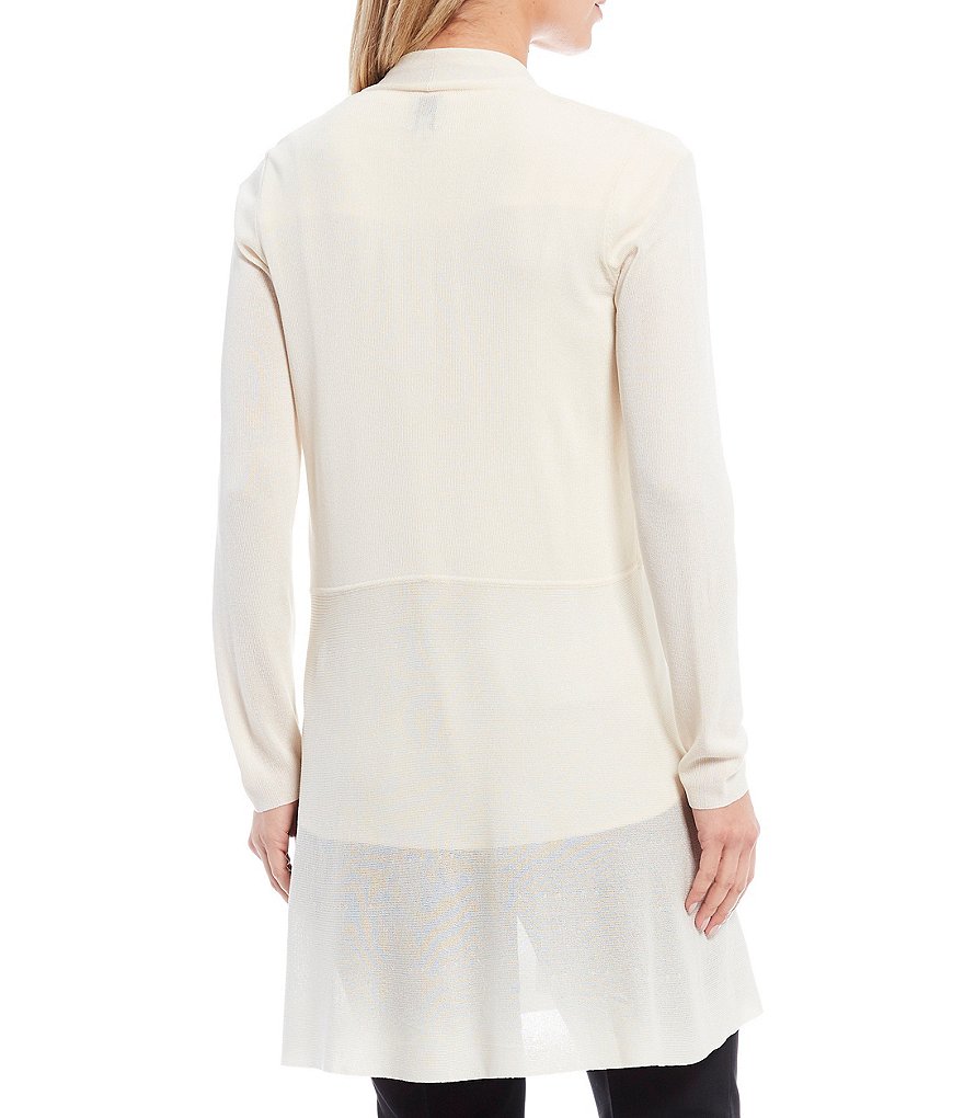 Anne Klein Fine Gauge Ribbed Knit Open-Front Seamed Waist Cardigan