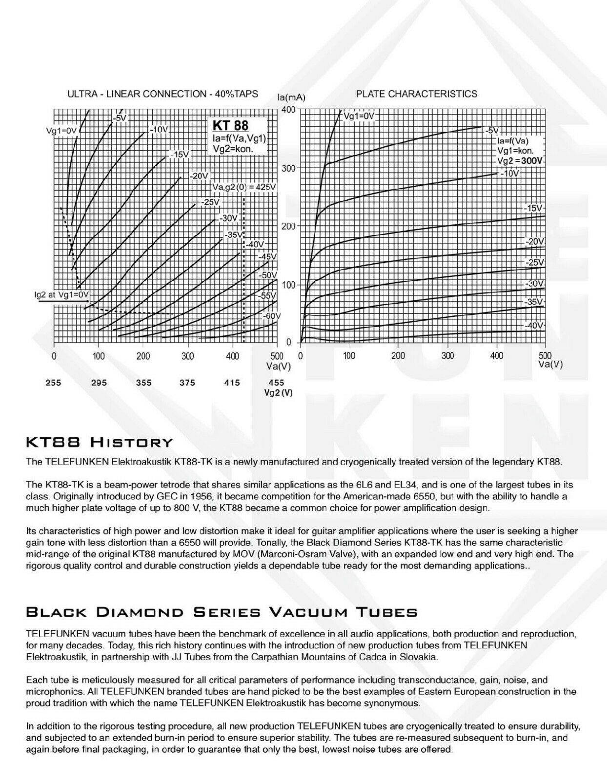 PAIR Telefunken Elektroakustik Factory Matched  KT88 KT88-TK Black Diamond NEW