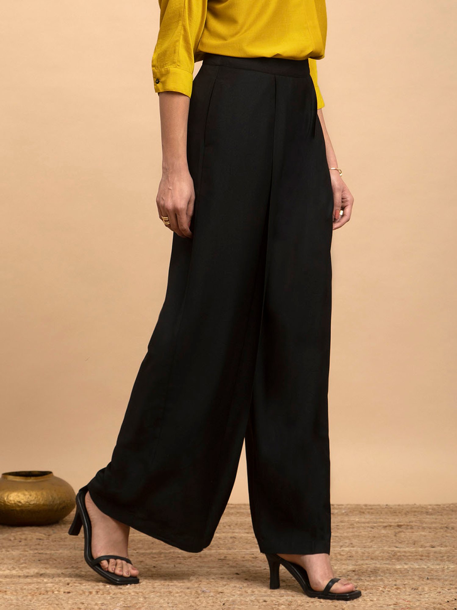 Pink Fort Black Relaxed Fit Trousers