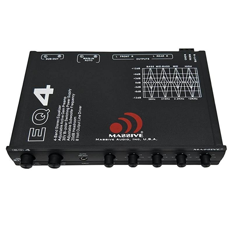 EQ4 Car Equalizer with 4 Band Graphic Equalizer - AUX inputs - 8V Line Driver - 12dB Crossover