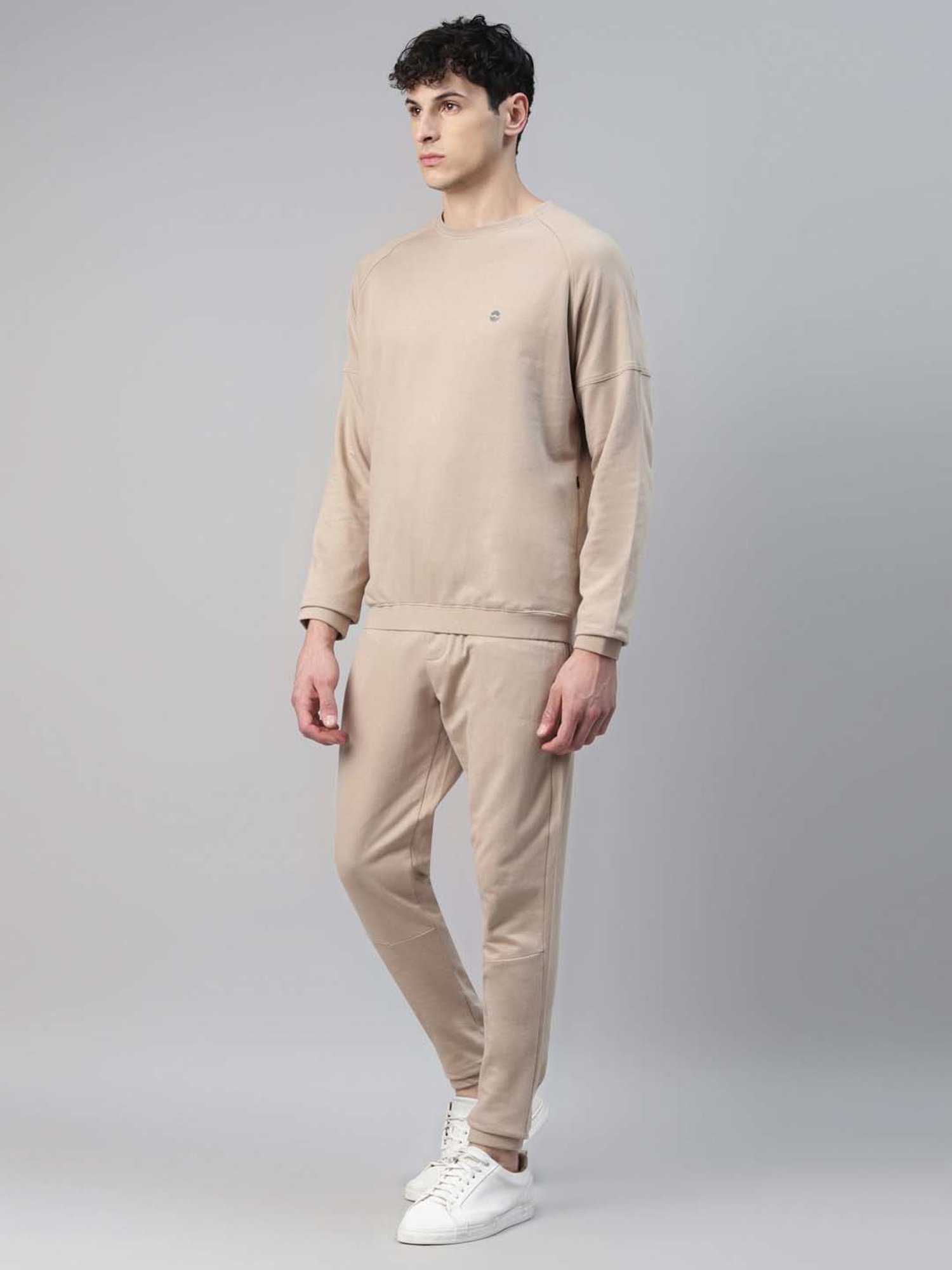 Slowave Beige Regular Fit Sweatshirt & Joggers Set
