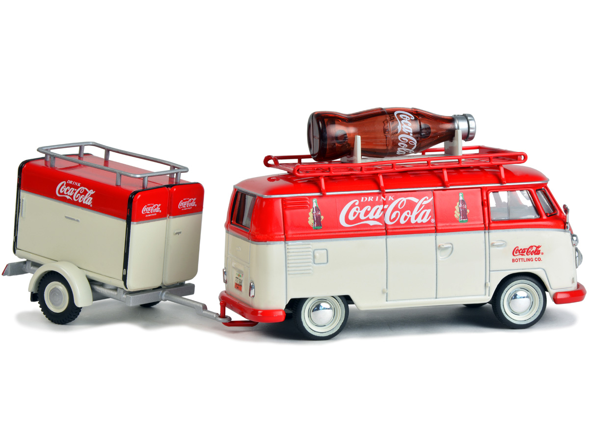 1960 Volkswagen T1 Kombi Van with Trailer Red and Cream "Coca Cola" 1/43 Diecast Model Car by Motorcity Classics