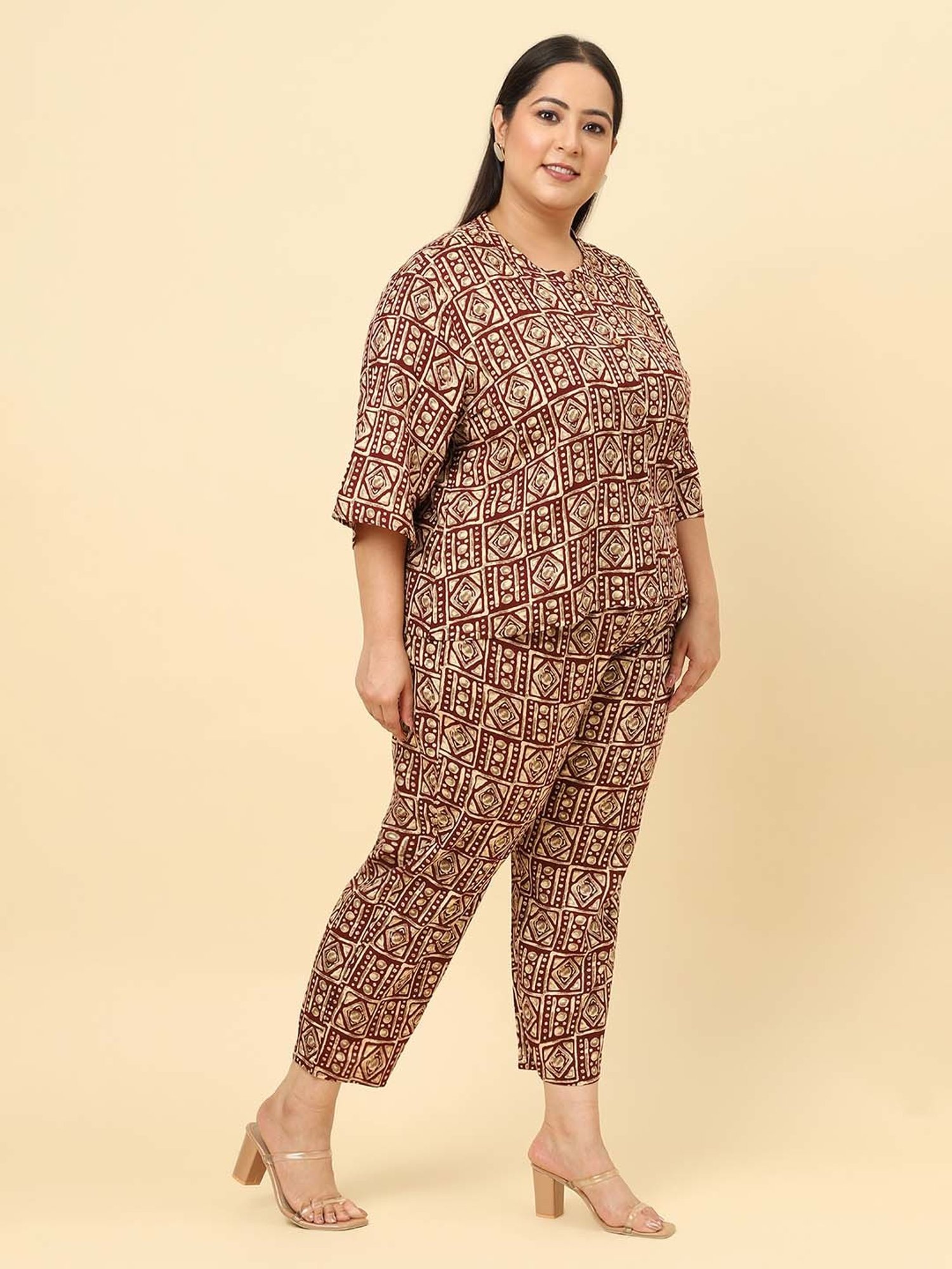 Sringam Maroon Printed Top Pant Set