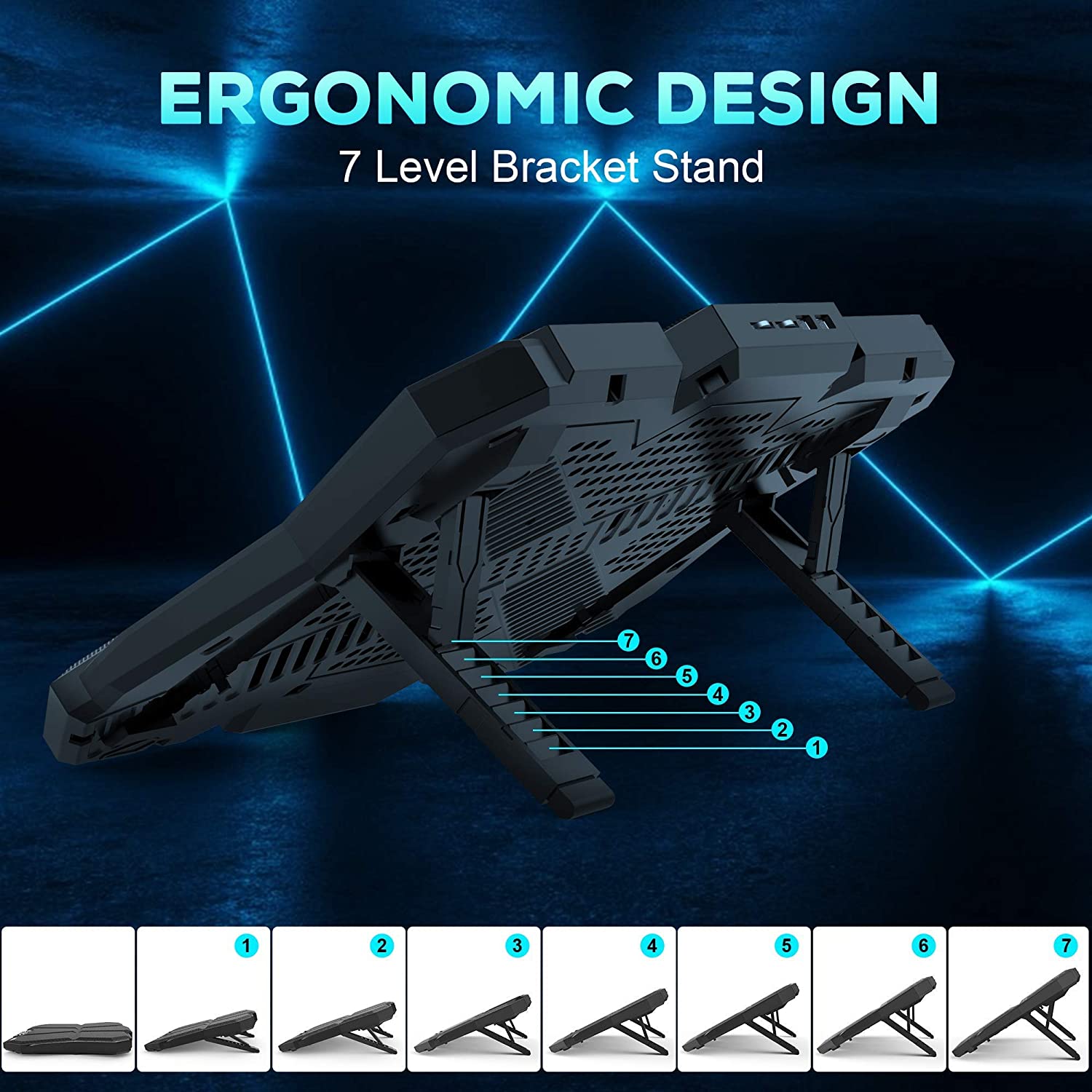 RGB Laptop Cooling Pad Gaming Laptop Cooler with 12-Mode, 6 High-Speed Quiet Fans, LED Screen Control Panel, Colorful LED Lights, 7 Heights Stand, 2 USB Ports, Compatible up to 17 Inch Laptop