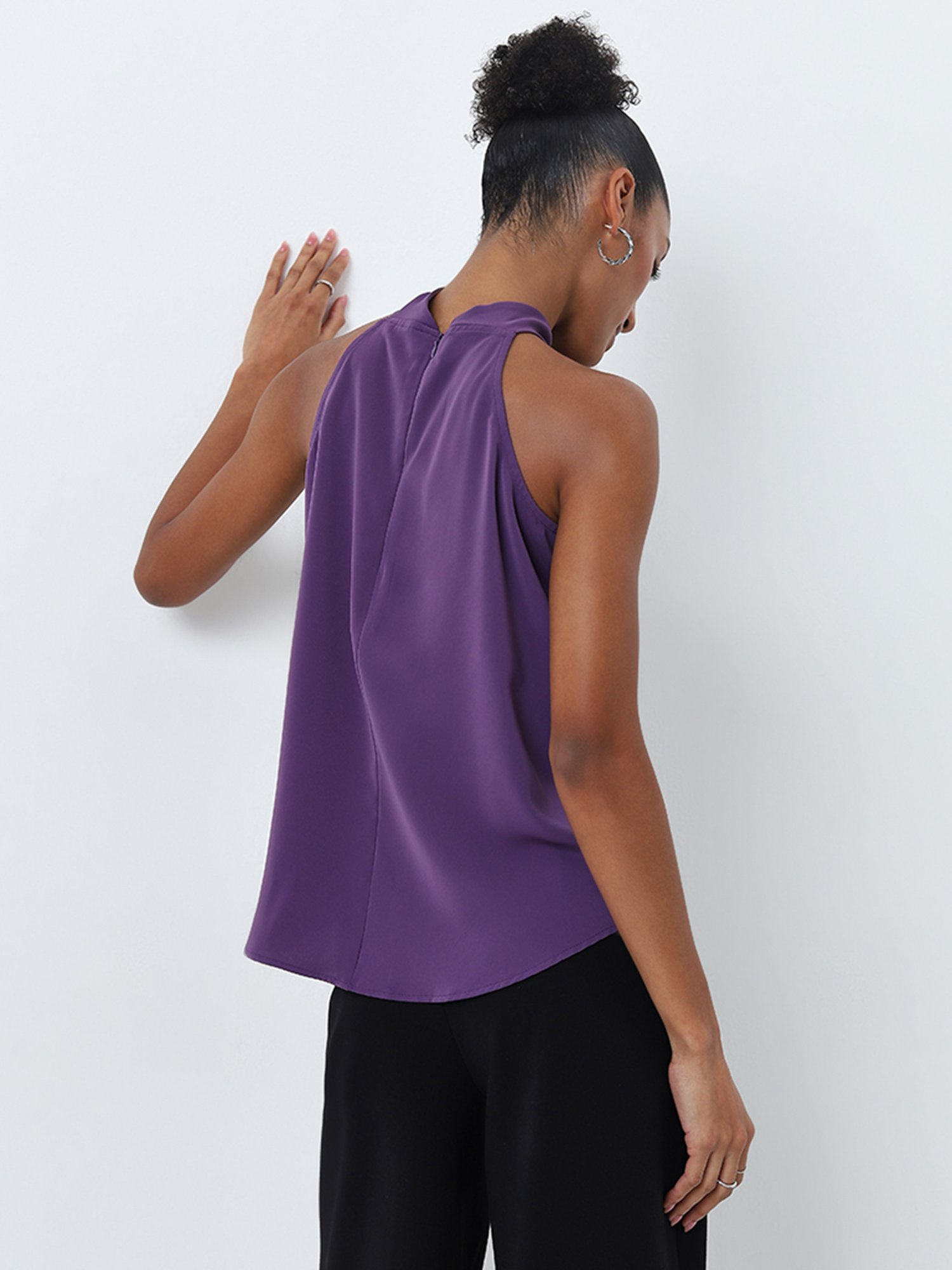 Wardrobe by Westside Purple Rosette Detailed Halter-Neck Top