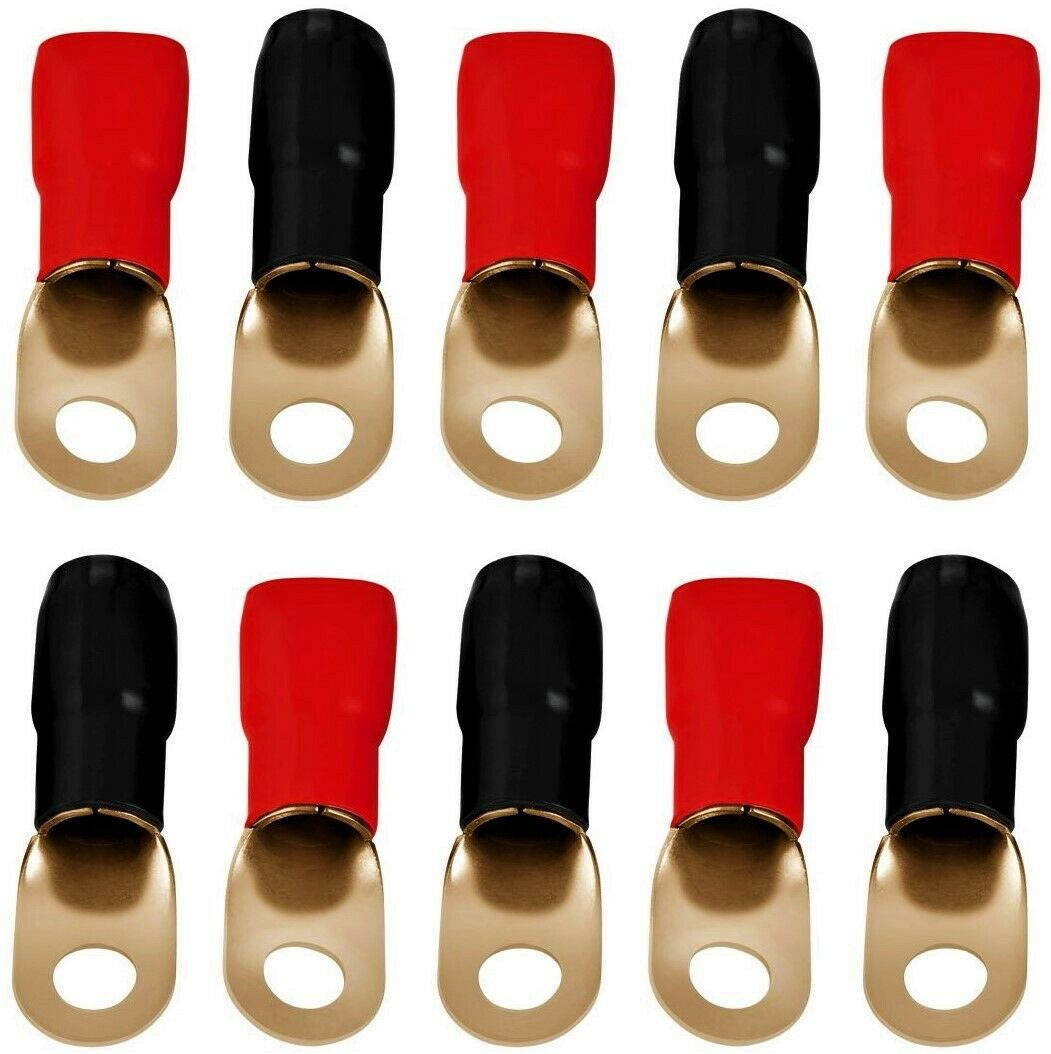 A/T GRT0010 1/0 Gauge Crimp Ring Terminals Connectors 10-Pack (Red, Black)