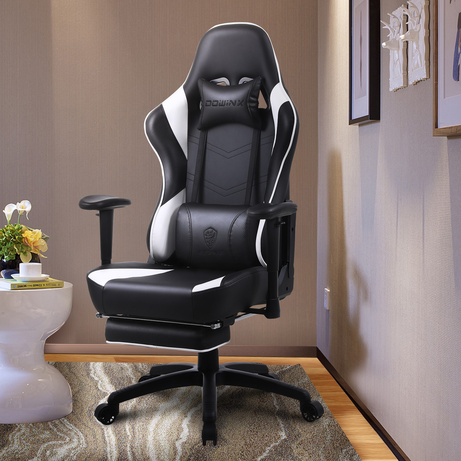 Gaming Chair, Racing Style Computer Desk Chair Padded Armrests Ergonomic Lumbar Support Adjustable Height