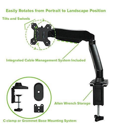 NavePoint Fully Adjustable Gas Spring C-Clamp LCD Monitor Sit-Stand Desk Mount up to 27"