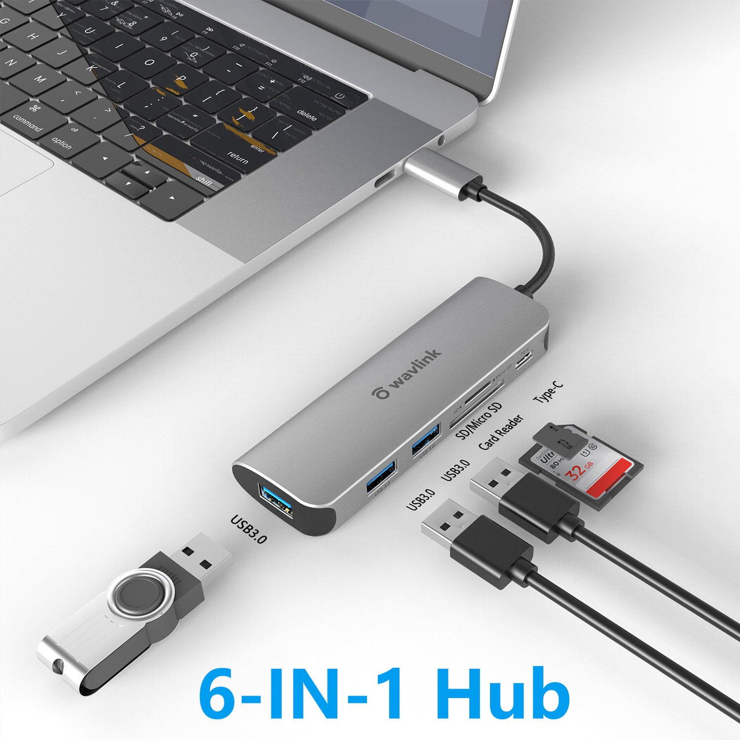 Wavlink USB C Hub, Type C Adapter Mini Docking Station with 4K HDMI Port, 2 USB 3.0, TF/SD Card Reader, USB-C PD3.0 100W  and Thunderbolt 3, LED indicator For MacBook Pro for MacBook Pro/Air