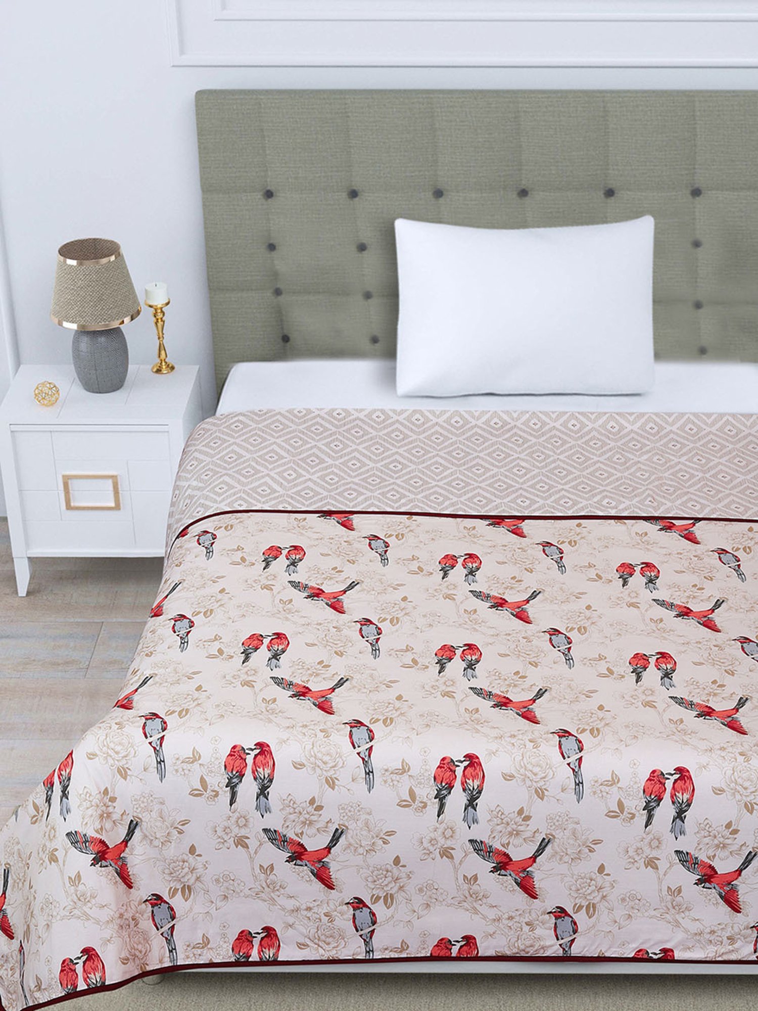 Romee Cream Cotton Floral Blankets Quilts and Dohars