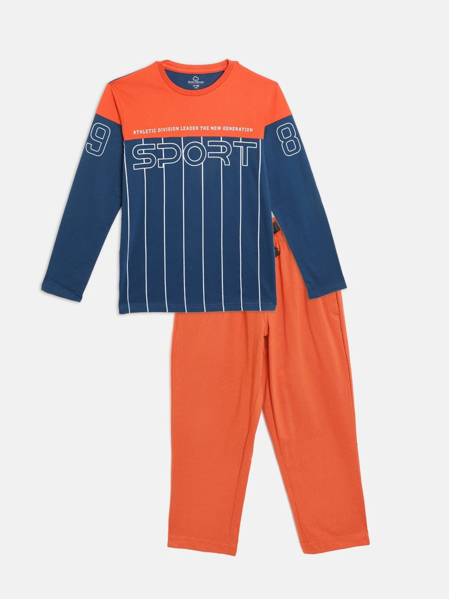 Sweet Dreams Kids Orange & Blue Printed Full Sleeves T-Shirt with Pyjamas