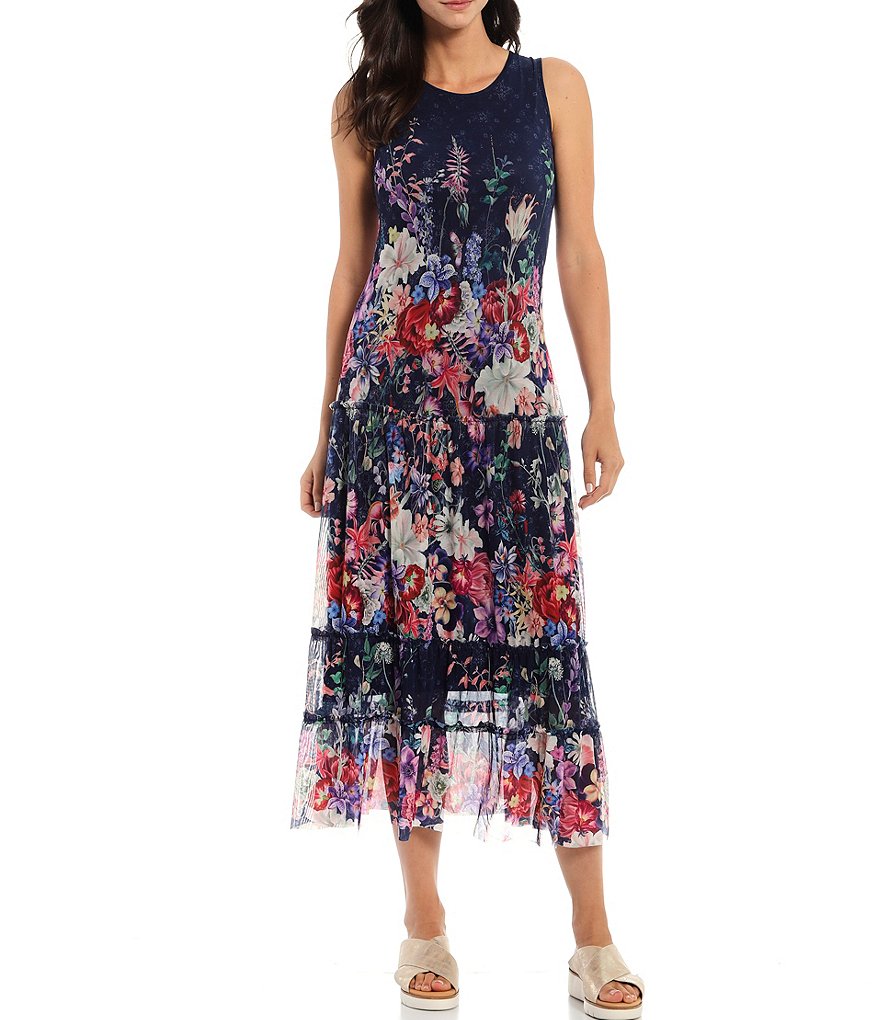 Reba Floral Printed Mesh A-Line Dress