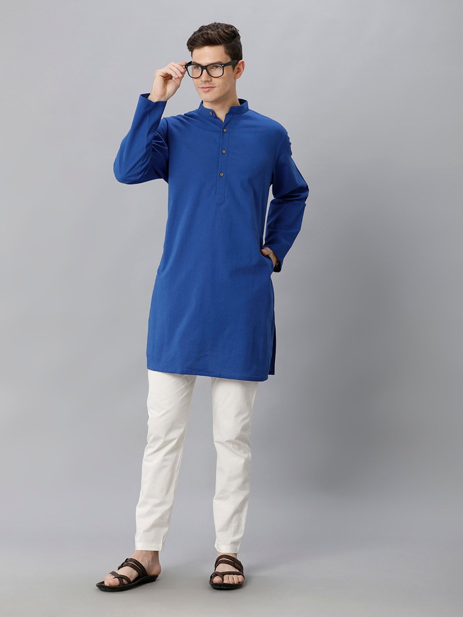 CAVALLO by Linen Club Royal Blue Regular Fit Kurta