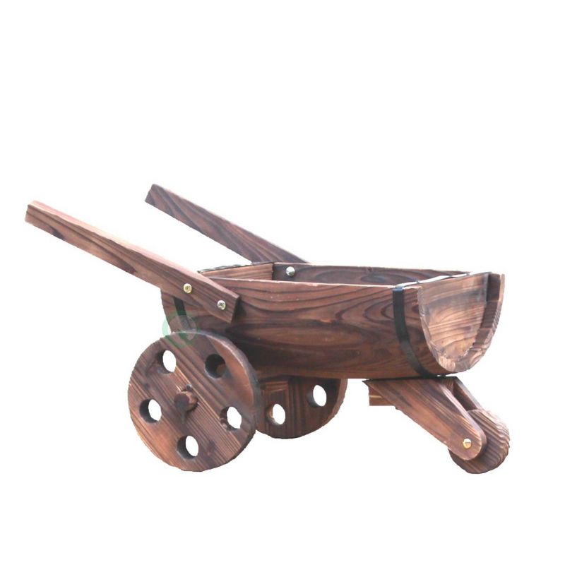 18" Wooden Wheelbarrow Barrel Novelty Planter Brown - Gardenised