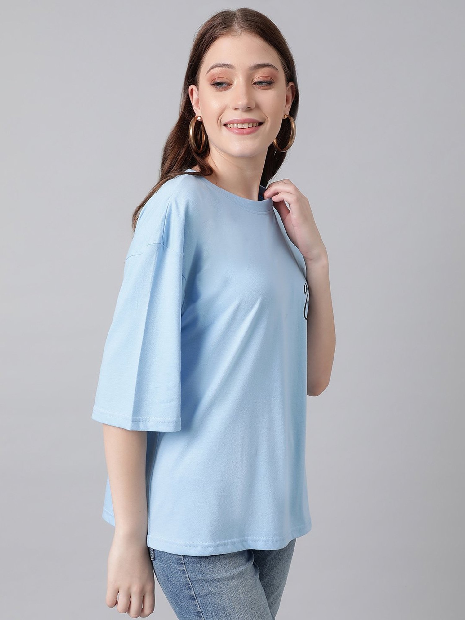 Kotty Light Blue Printed Oversized T-Shirt
