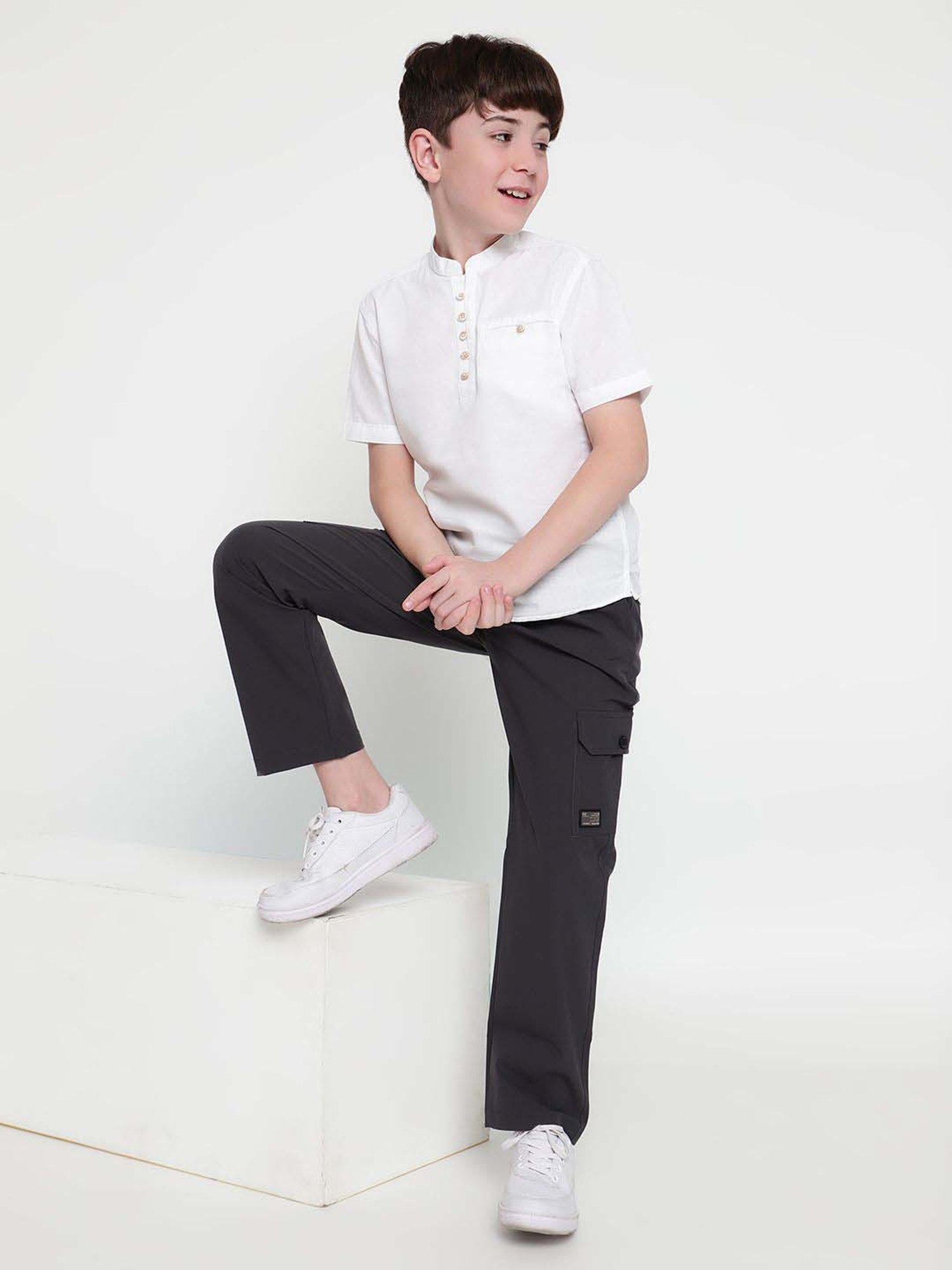 Octave Kids White Cotton Regular Fit Shirt