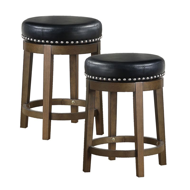 Lexicon Whitby 25 Inch Counter Height Wooden Bar Stool with Solid Wood Legs and Faux Leather Round Swivel Seat Kitchen Barstool Dining Chair (2 Pack)