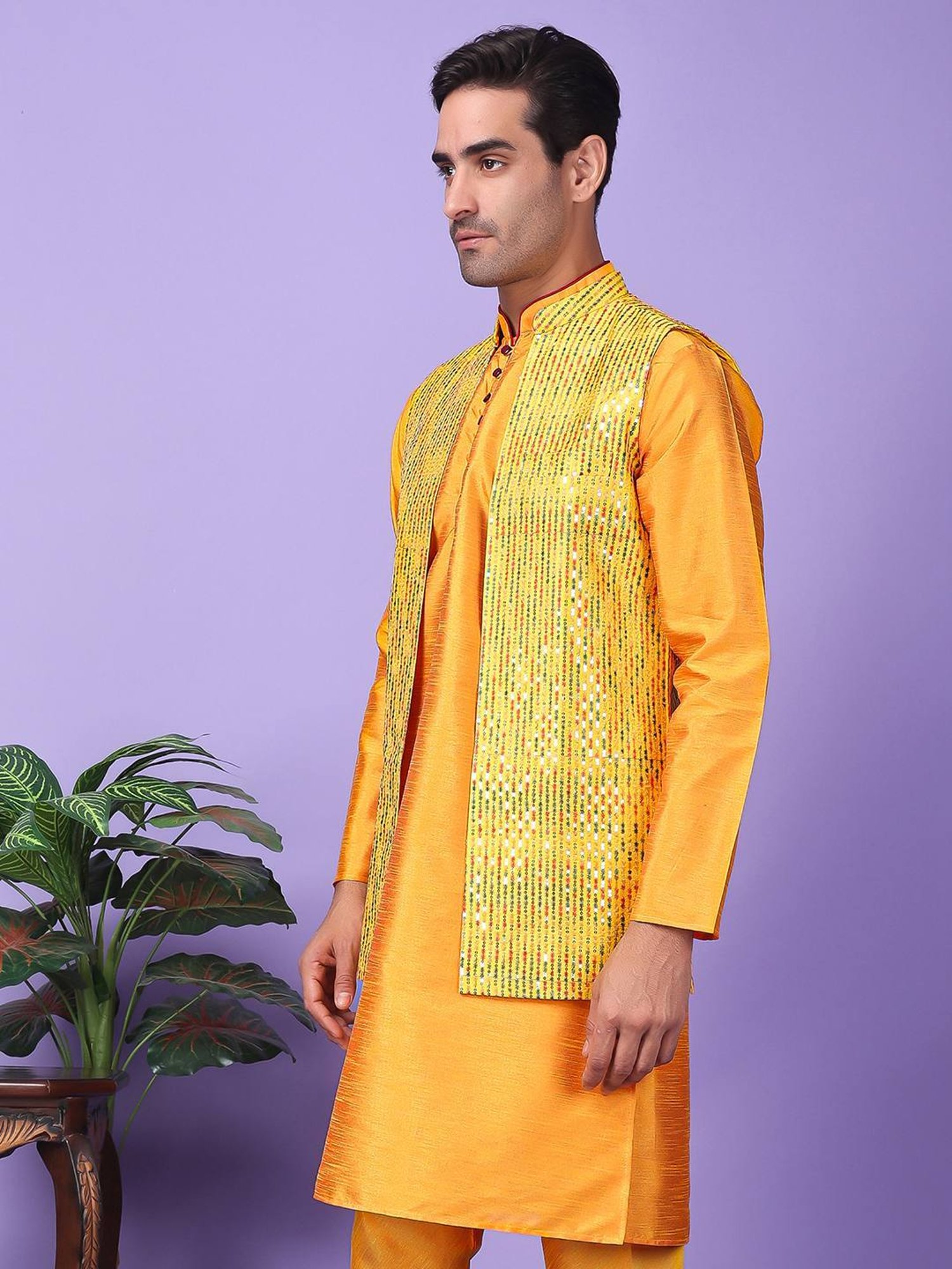 Hangup Yellow Regular Fit Embroidered Nehru Jacket