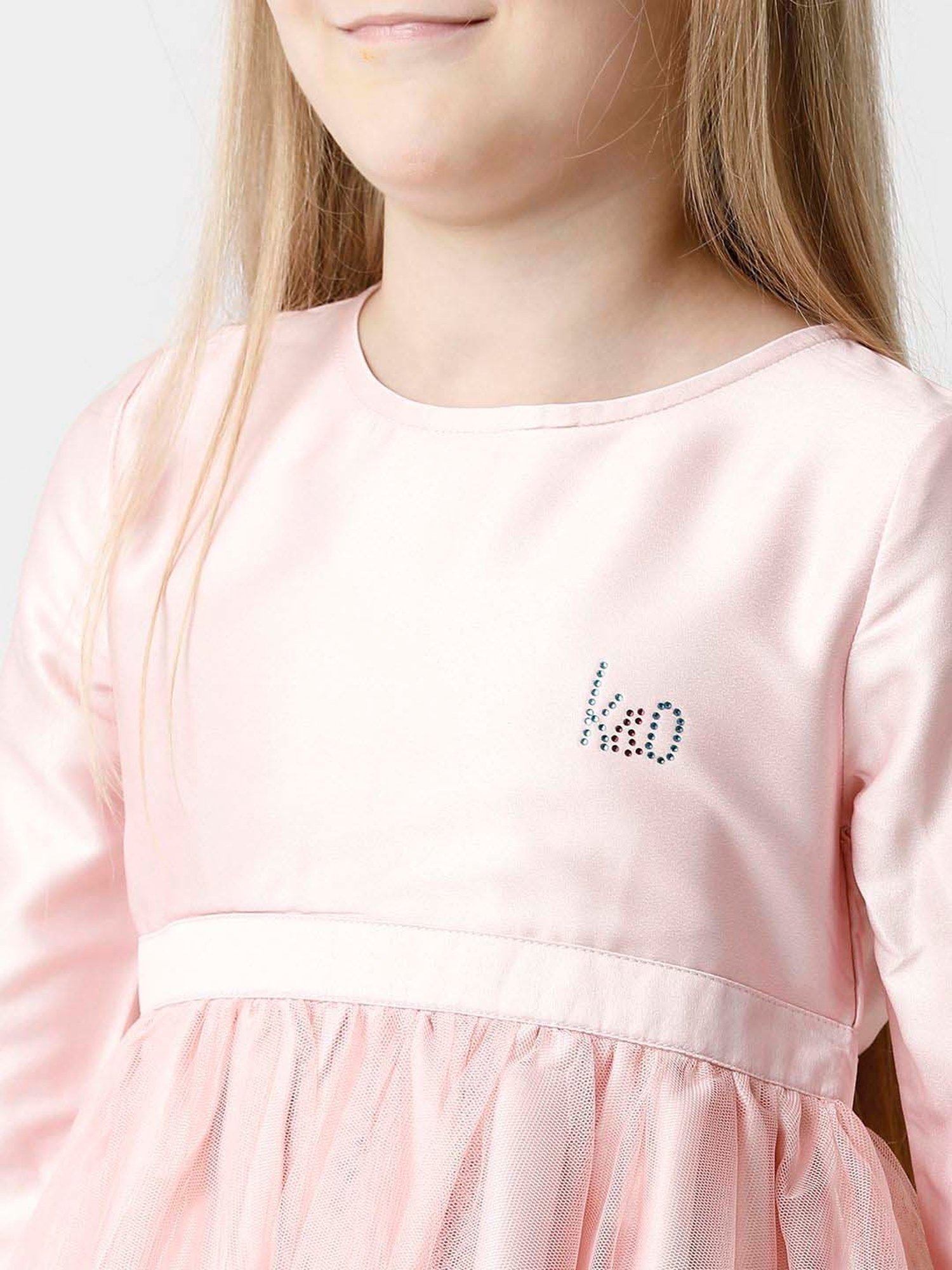 Kate & Oscar Kids Pink Embellished Full Sleeves Dress