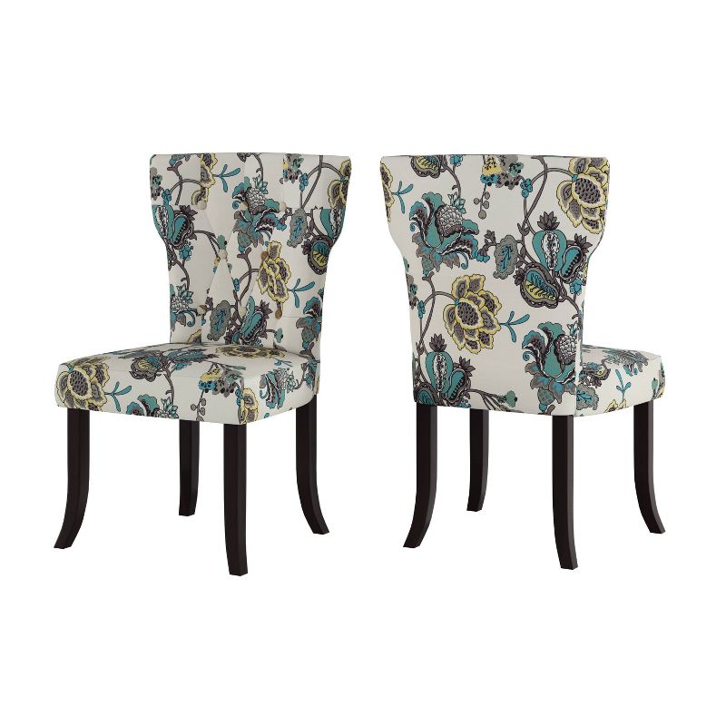 7pc Wray Rectangular Butterfly Leaf Wood Espresso Extendable Dining Table and Chairs Floral Print - Handy Living