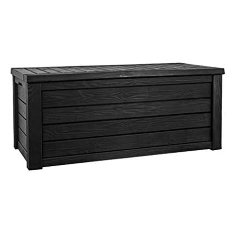 Keter Westwood Outdoor Resin Deck Storage Box Bin Organizer for Patio Furniture, Pool Toys, and Yard Tools with Natural Design, 150 Gallon, Dark Grey