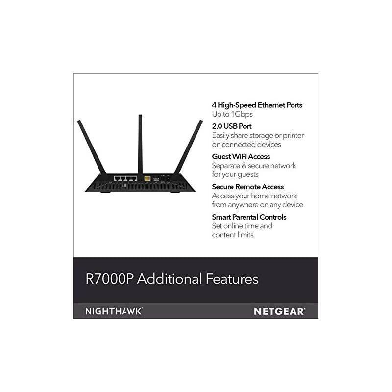 R7000P-100NAS Nighthawk WiFi Router (R7000P) - AC2300 Wireless Speed (up to 2300 Mbps) | Up to 2000 sq ft Coverage & 35 Devices | 4 x 1G Ethernet and 2 USB ports | Armor Cybersecurity, Black