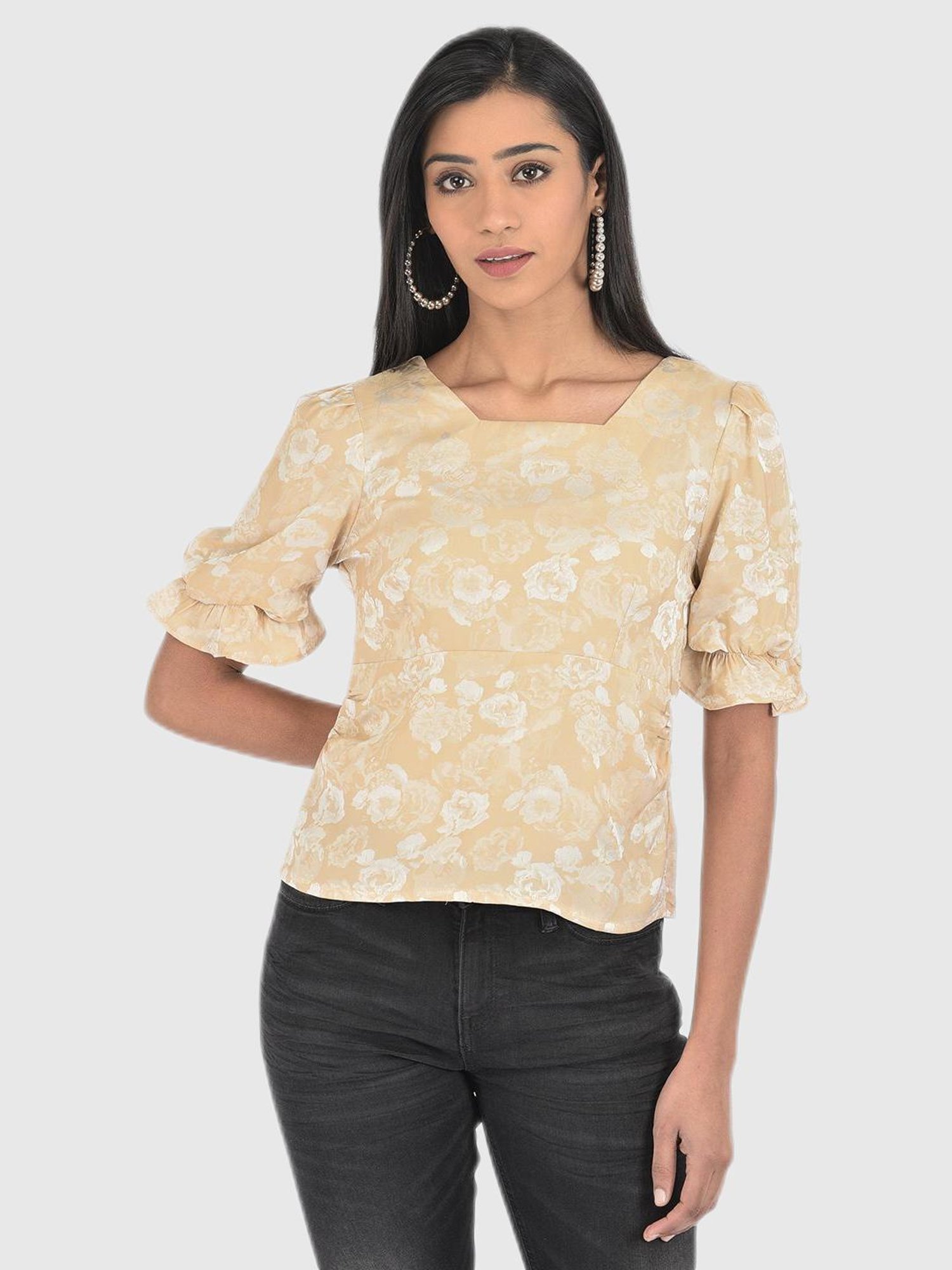 Latin Quarters Beige Floral Print Top