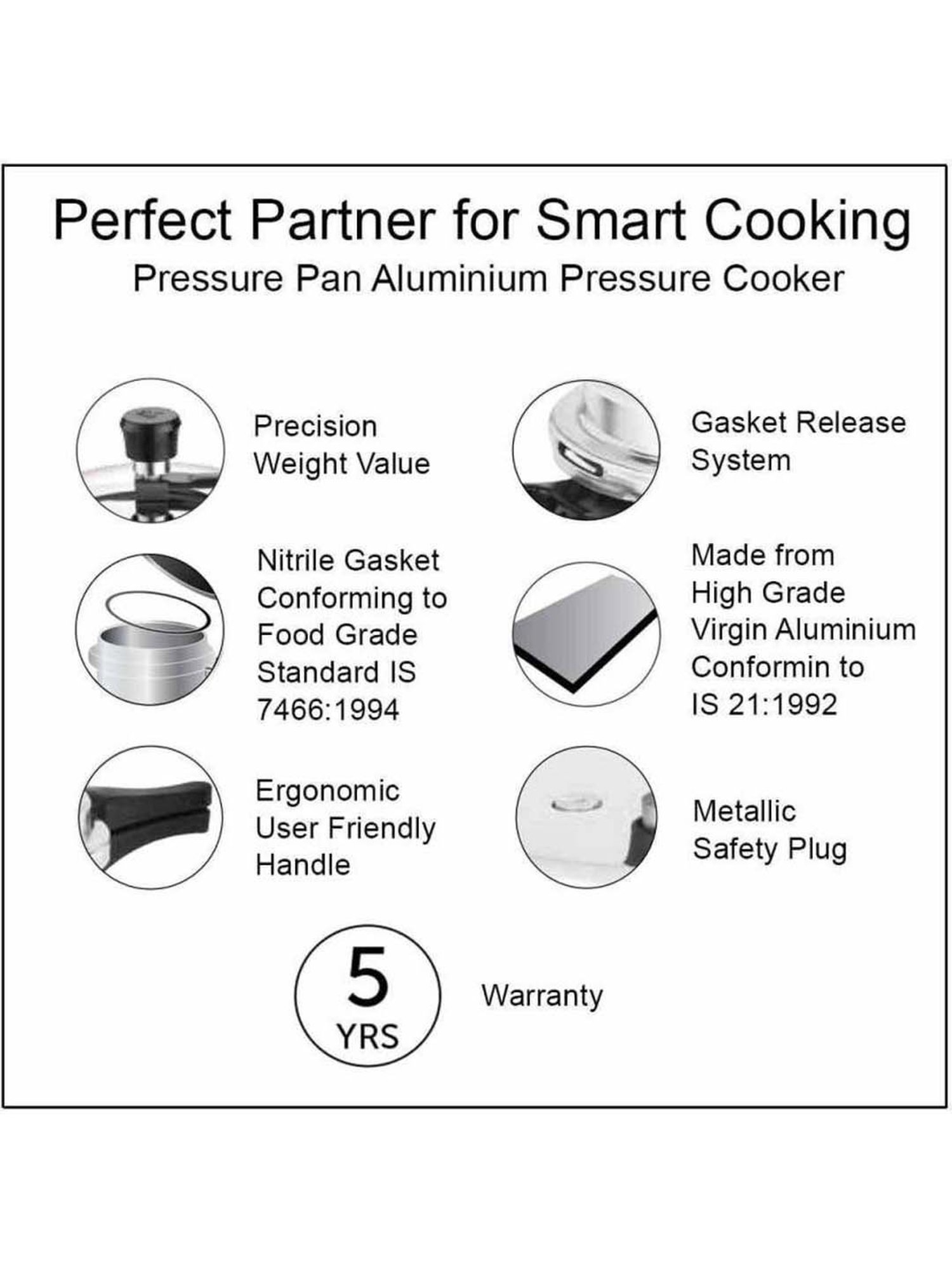 Pigeon Silver & Black Aluminium Pressure Cooker (6 L) - Set of 1