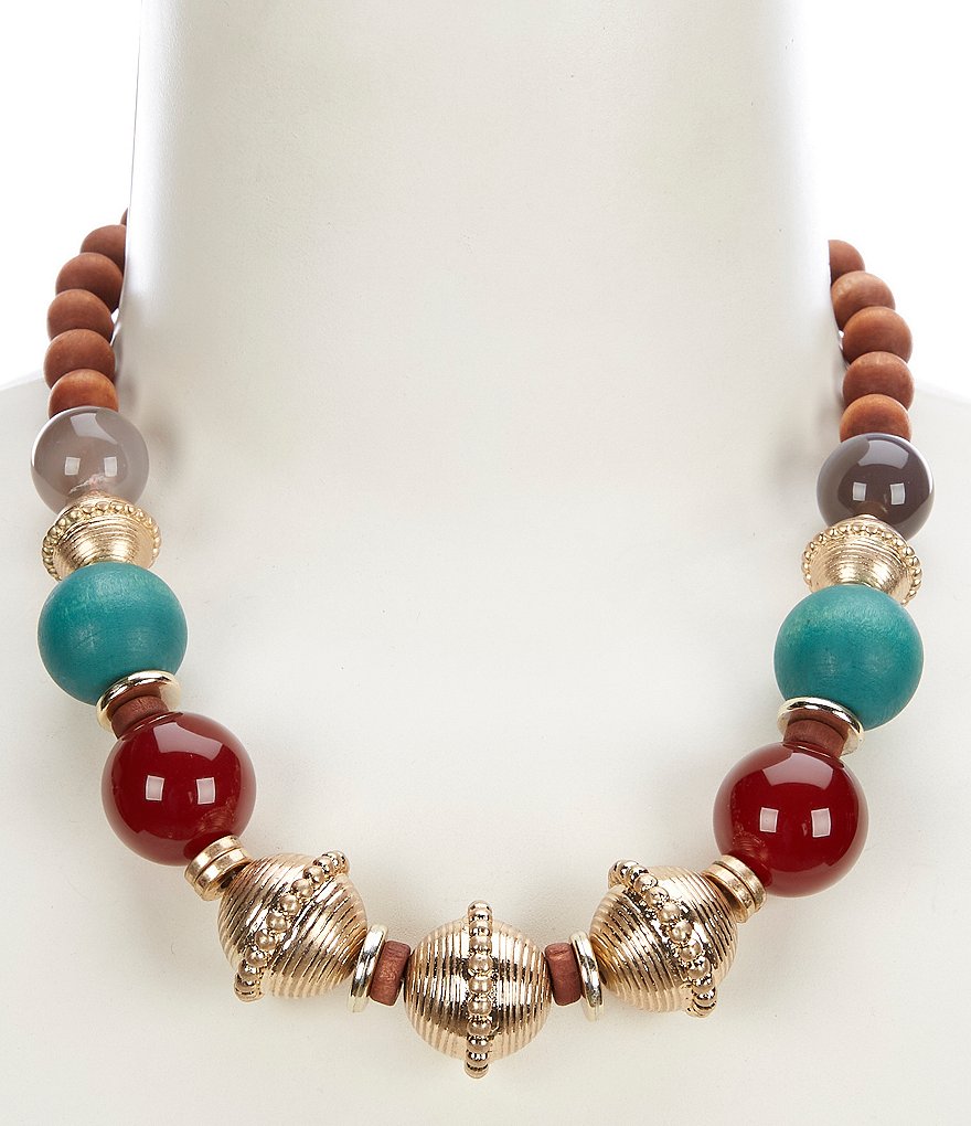 Southern Living Wood Bead Statement Necklace