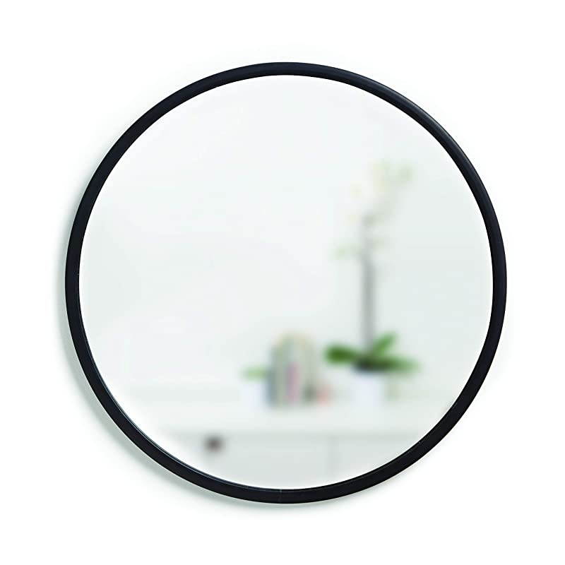 1008243040 Hub Wall Mirror With Rubber Frame 24Inch Round Wall Mirror for Entryways Washrooms Living Rooms and More Doubles as Modern Wall Art Black