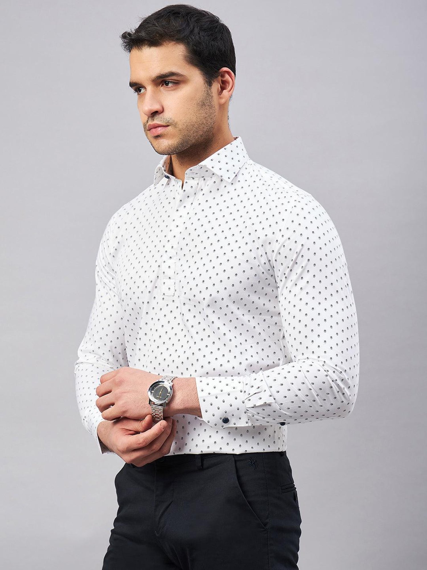 Louis Stitch White Cotton Regular Fit Printed Shirt