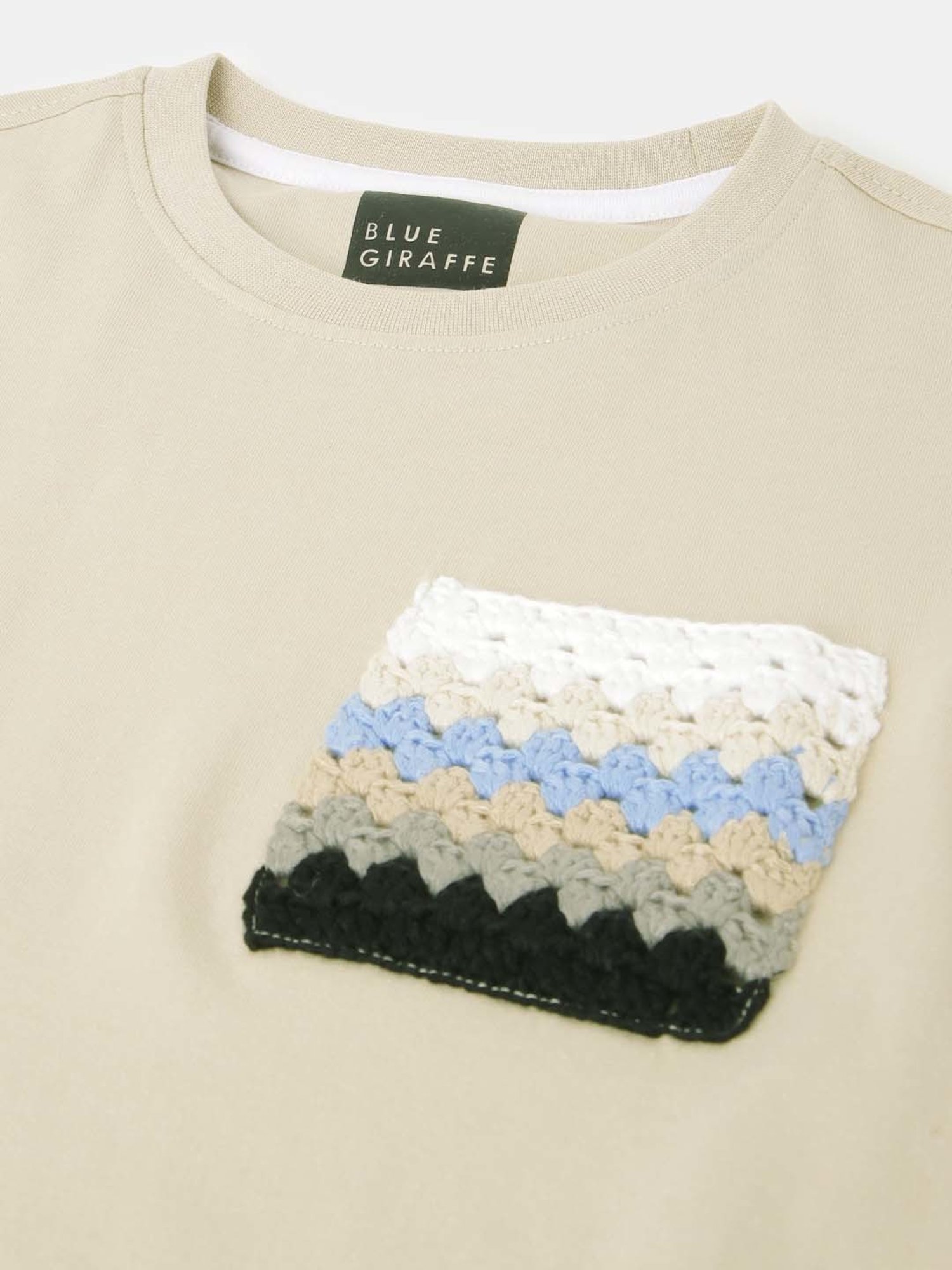 Blue Giraffe Boys Beige Cotton Printed T-Shirt