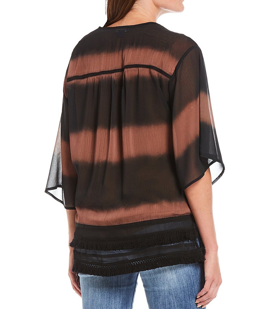 Ali Miles Printed Button Front Floral Wire Neck 3/4 Bell Sleeve Jacket