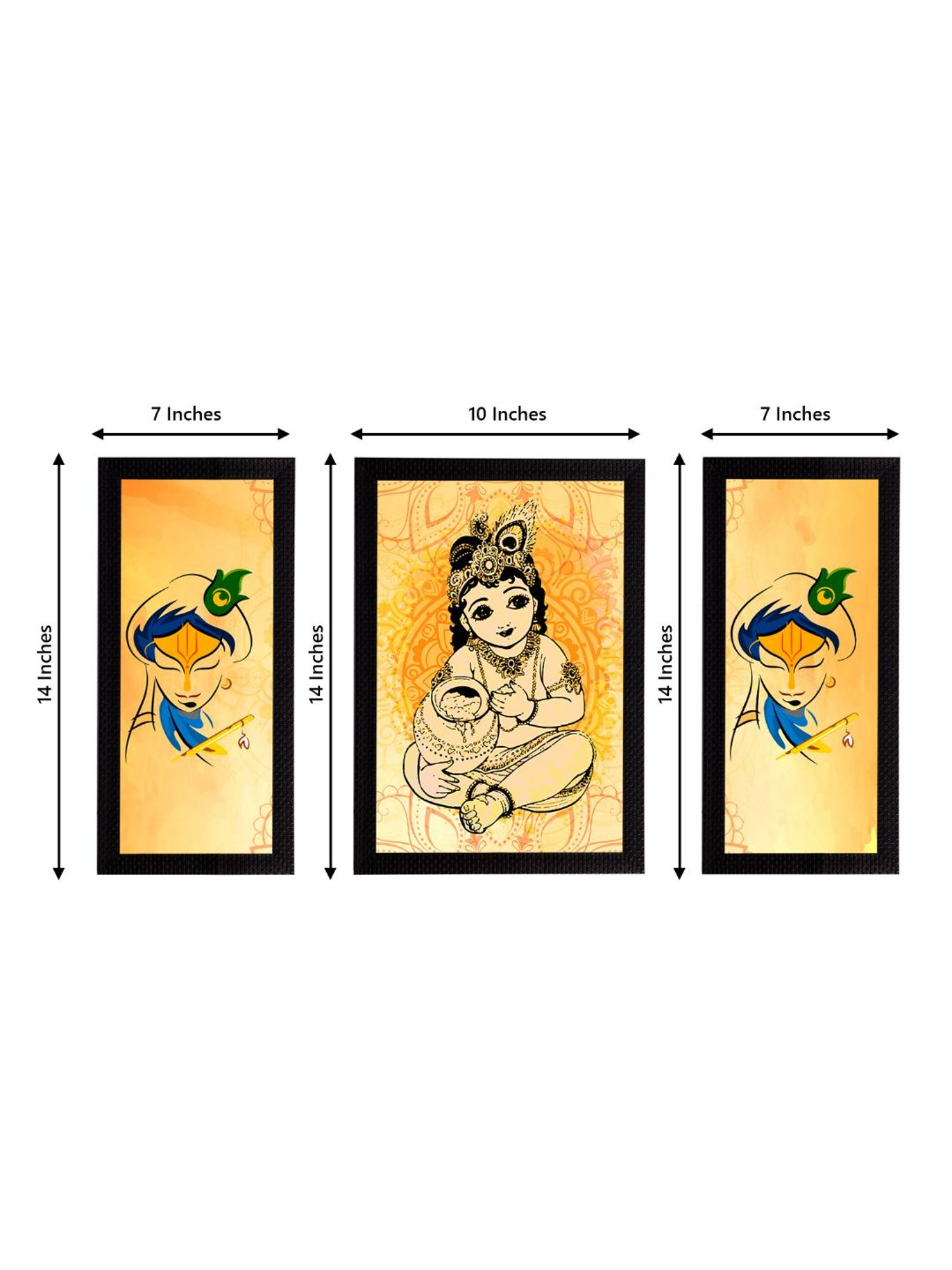 eCraftIndia Set of 3 Lord Krishna Satin Matt Texture UV Art Painting