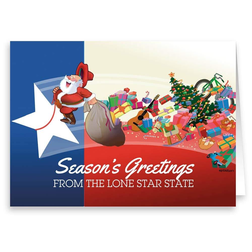 Texas Flag and Santa Christmas Card - 18 Cards & 19 Envelopes
