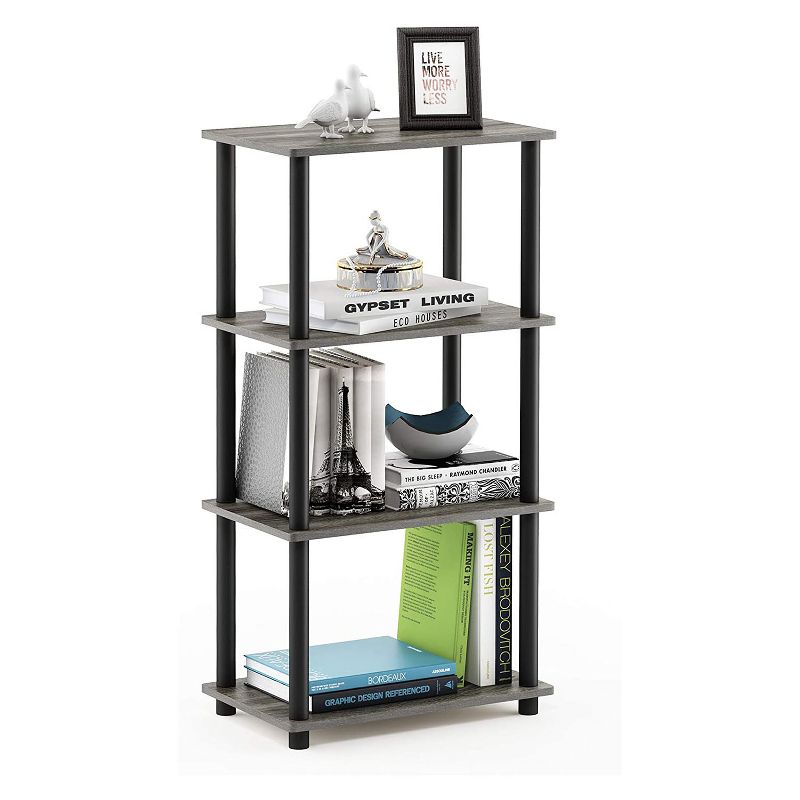 Furinno Turn-N-Tube 4 Tier Wooden PVC Corner Display Shelf and Bookcase for Living Room, Dining Room, Bedroom, and Office Spaces, French Oak Grey