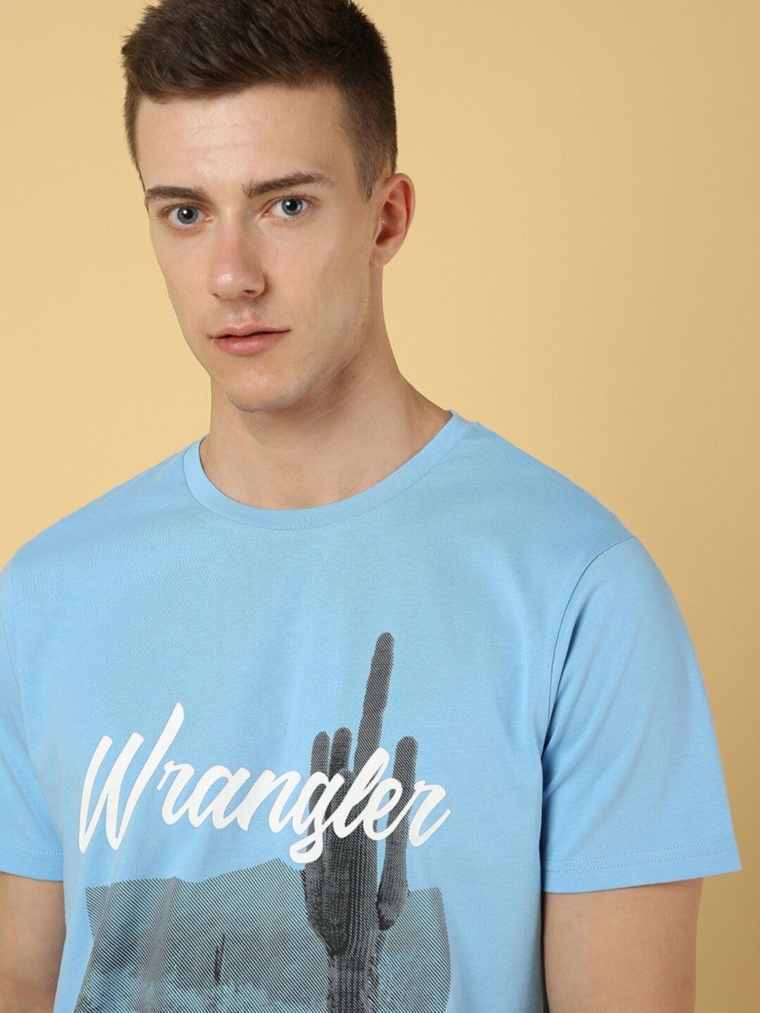 Wrangler Alaskan Blue Cotton Regular Fit Printed T-Shirt