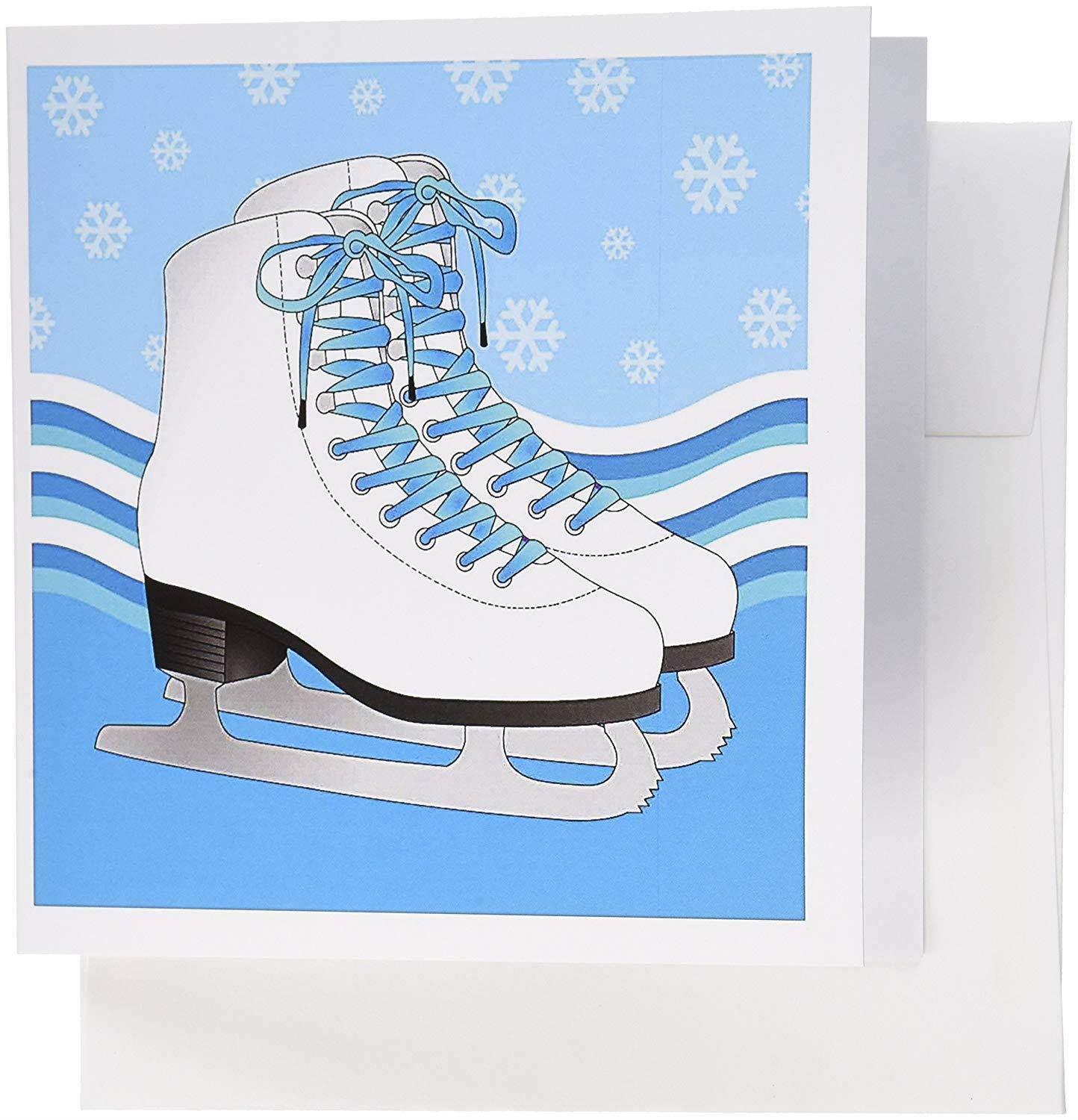 3dRose Pair of Blue Ice Skates on Snowflake Background - Greeting Cards, 6 x 6 inches, set of 12 (gc_77477_2)