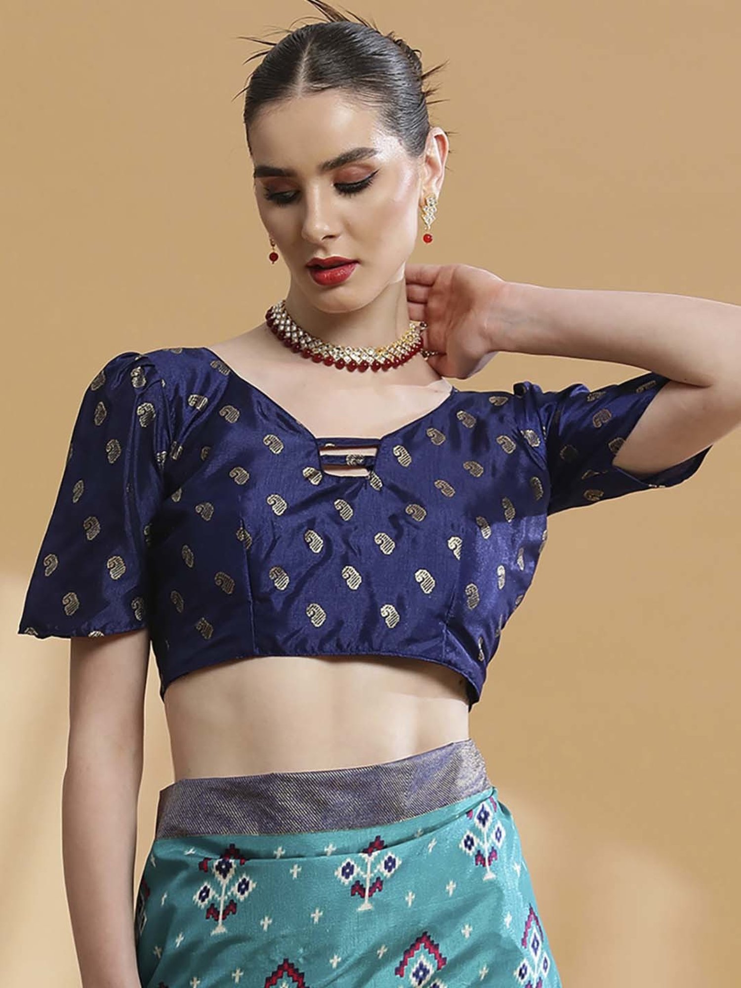 Saree Mall Blue Silk Printed Saree With Unstitched Blouse