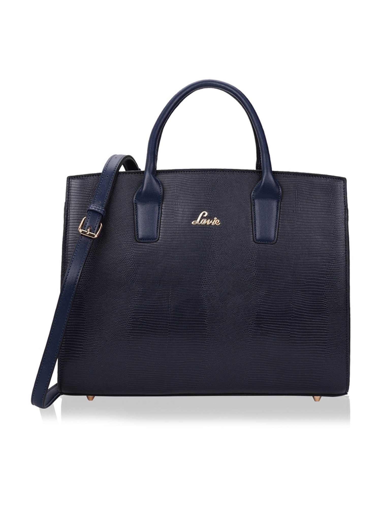 Lavie Liz Ellon Navy Synthetic Textured Laptop Handbag