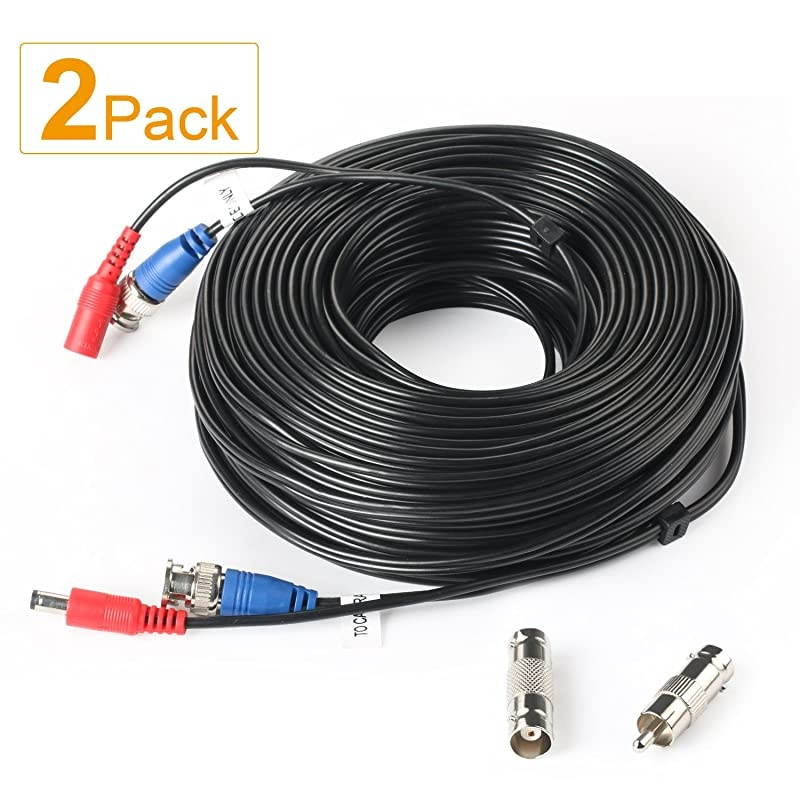 2Pack 100Feet BNC Vedio Power Cable Pre-Made Al-in-One Camera Video BNC Cable Wire Cord for Surveillance CCTV Security System with Connectors(BNC Female and BNC to RCA)