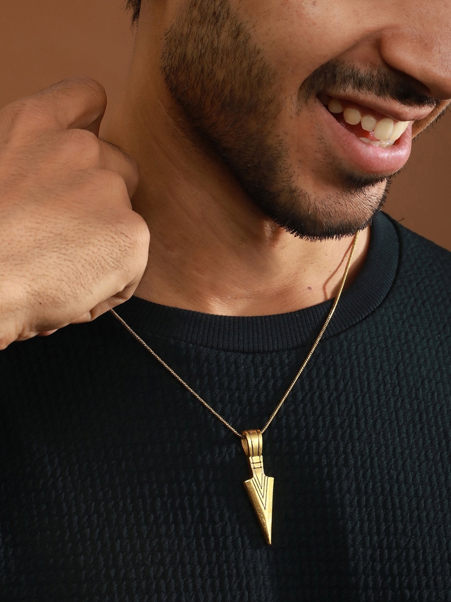 Bold by Priyaasi Striped Arrow Golden Casual Pendant With Chain for Men