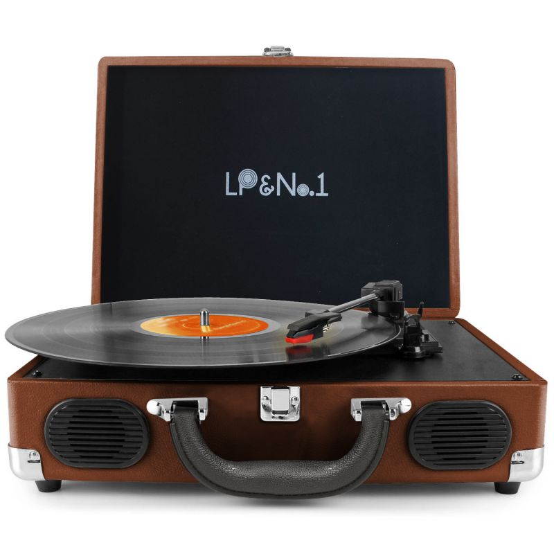 LP&No.1 Portable Suitcase Turntable with Stereo Speaker,3 Speeds Belt-Drive Vinyl Record Player Blue